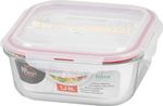Dóza MagicHome, štvorcová, s vekom, 1200 ml, s príborom, Clip, sklenená