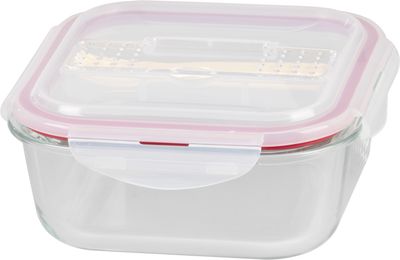 Edény MagicHome, négyzet alakú, fedővel, 1200 ml, evőeszközzel, Clip