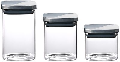Edény MagicHome, 3 db-os készlet, 800/1100/1500 ml, üveg, rozsdamentes acél fedéllel