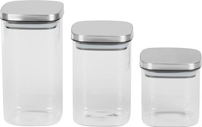 Container MagicHome, set of 3 pcs, 800/1100/1500 ml, glass, with stainless steel lid