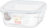 Tároló MagicHome, üveg, négyzetes, 800 ml, fedővel, szellőző szeleppel