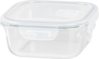 Tároló MagicHome, üveg, négyzetes, 800 ml, fedővel, szellőző szeleppel
