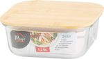 Jar MagicHome, glass, square, 1200 ml, with bamboo lid