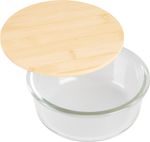 Tároló MagicHome, üveg, kerek, 950 ml, bambusz fedéllel