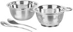 Salad set, MagicHome, 24 cm, 4 pieces - bowl, sieve, 2x ladle, stainless steel