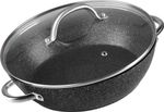 Pot MagicHome Black Marble Line, shallow, 26 cm, 2800 ml, with lid, oven roaster