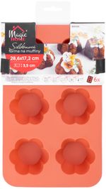 MagicHome sütőforma, 6 muffinra, szilikon, virágminta piros, 28,6 x 17,2 cm