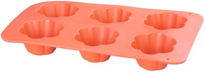MagicHome mold, for baking, for 6 muffins, silicone, flower pattern, red, 28.6x17.2cm