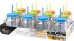 Pohár MagicHome, üveg, szívószállal, színes fedéllel, 480 ml, Sellbox 12 db