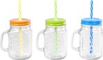 Pohár MagicHome, üveg, szívószállal, színes fedéllel, 480 ml, Sellbox 12 db