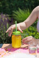 Glass MagicHome, with straw, with colored lid, 480 ml, Sellbox 12 pcs