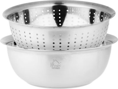 Szűrő MagicHome, 26,5 cm, tálal, kerek lyukak, rozsdamentes