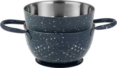 Szűrő tálal MagicHome, 15,5 cm, fogantyúval, kerek lyukak, rozsdamentes, 2 db-os készlet