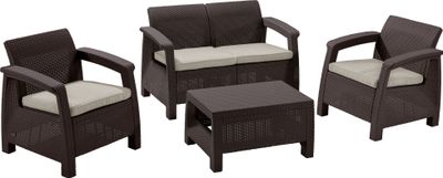 Set Allibert CORFU, terrace, brown/oat, table, sofa, 2x chair