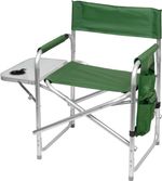 Chair LEQ DIREKTOR, green, folding, camping, with side folding table and drink holder, 55x45x78 cm