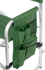 Chair LEQ DIREKTOR, green, folding, camping, with side folding table and drink holder, 55x45x78 cm