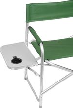 Chair LEQ DIREKTOR, green, folding, camping, with side folding table and drink holder, 55x45x78 cm