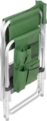 Chair LEQ DIREKTOR, green, folding, camping, with side folding table and drink holder, 55x45x78 cm