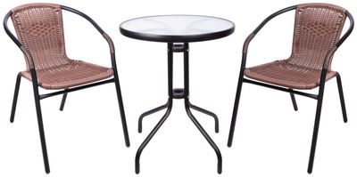 Balcony set ALESIA, brown, table 70x60 cm, 2x chair 52x55x73 cm, steel