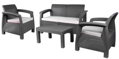 Terrace set ANTIGUA, Mocca brown, table, armchair 2+1+1