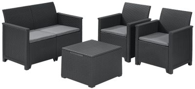 Terrace set Allibert EMMA, graphite/coolgray, table, bench, 2x armchair