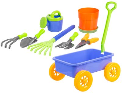 Set of sand toys with a trolley, 9 pieces
