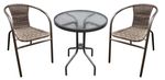 Balcony set NESTA, rattan brown, table 71x60 cm, 2x chair 59x53x73 cm