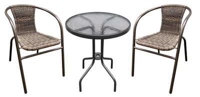 Balcony set NESTA, rattan brown, table 71x60 cm, 2x chair 59x53x73 cm