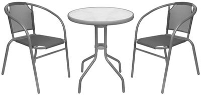Balcony seating set BRENDA, gray, white table 72x59 cm, 2x chair 60x71 cm