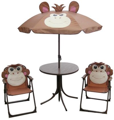 Kerti készlet LEQ MELISENDA Mono, majom, napernyő 105 cm, asztal 50 cm, 2 szék, gyermek