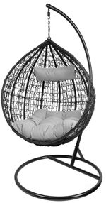 Fotel BORNEO, max. 150 kg, PE rattan, szürke, hintázó, kerti, párnával és ülőpárnával