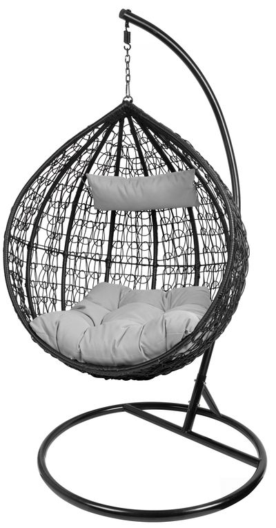 Chair BORNEO, max. 150 kg, PE rattan, gray, rocking, garden, with cushion and pillow