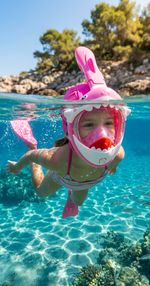 Snorkeling mask Shark, full-face, for children 4+, XS, pink
