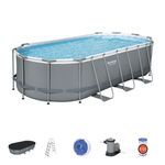 Medence Bestway® Power Steel™ 56710, papírszűrős szűrés, létra, takaróponyva, 549x274x122 cm