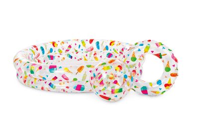 Intex® 59460, Just so fruity, felfújható gyemekmedence kerékkel és labdával, 1,22 x 0,25 m