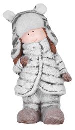 Postavička MagicHome Vianoce, Stojace dievča s čiapkou, terakota, 26,5 cm