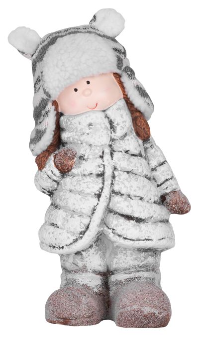 Postavička MagicHome Vianoce, Stojace dievča s čiapkou, terakota, 26,5 cm