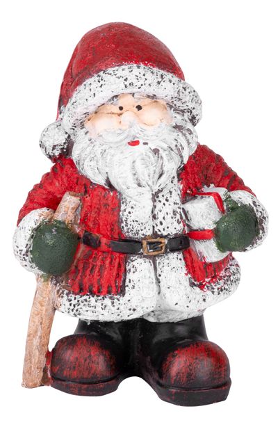 Postavička MagicHome Vianoce, Santa držiaci darčeky s palicou, polyresin, 15 cm
