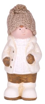 Postavička MagicHome Vianoce, Chlapček bacuľatý s čiapočkou, terakota, 15,5 cm