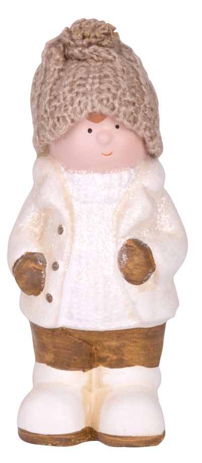 Postavička MagicHome Vianoce, Chlapček bacuľatý s čiapočkou, terakota, 15,5 cm