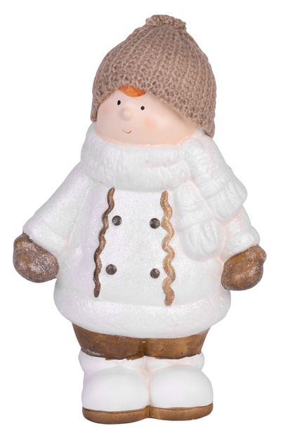 Postavička MagicHome Vianoce, Chlapček bacuľatý s čiapočkou, terakota, 29 cm