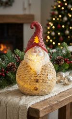 Figura MagicHome Karácsonyi, Mikulás kerek kicsi, LED, polirezin, 19,5 cm