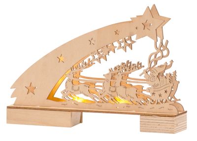 MagicHome karácsonyi Woodeco dekoráció, Szalvétatartó Mikulással, 5 LED, 22 x 5 x 15 cm
