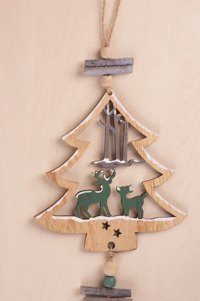 Dekorácia MagicHome Vianoce Woodeco, Stromček, bal. 5 ks, 16x17 cm