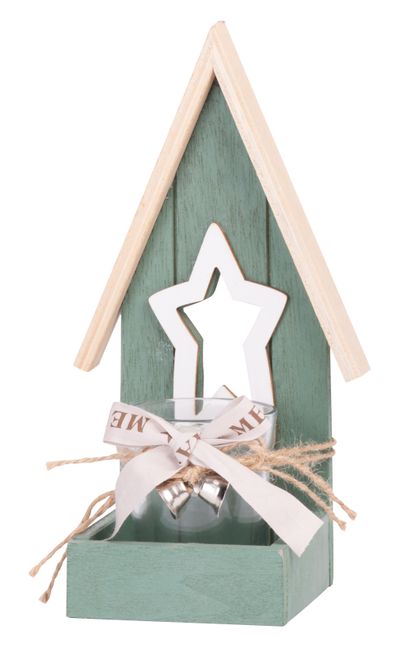 MagicHome karácsonyi Woodeco dekoráció, Gyertyatartó házikó, 11 x 21 cm