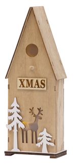 Dísz MagicHome karácsonyi Woodeco, Madáretető, 3 LED, 12x7x32 cm