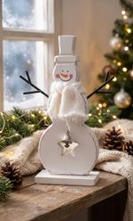 Decoration MagicHome Christmas Woodeco, White Snowman, pack 2 pcs, 10x20 cm