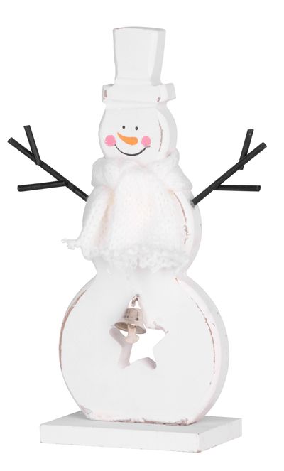 Christmas decorations Woodeco, White snowman, 10x20 cm, pkg. 2 pcs