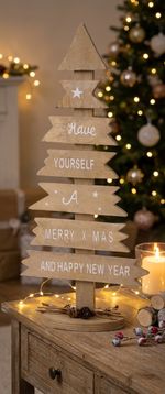 Decoration MagicHome Christmas Woodeco, Tree with Signs, pack 2 pcs, 40x17 cm