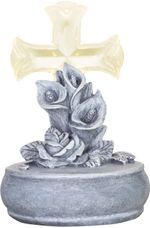 Dekoráció MagicHome, Kereszt virágokkal, LED, poliresin, sírra, napelemes, 12x12x17 cm